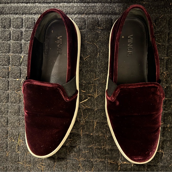 Vince Shoes - Vince Burgundy Velvet Slip-On Sneakers